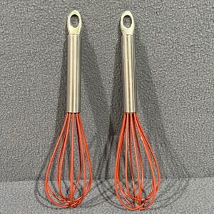 Cuisipro Whisk Set of 2 Orange Silicone‎ Coated Stainless Steel Kitchen Utensil